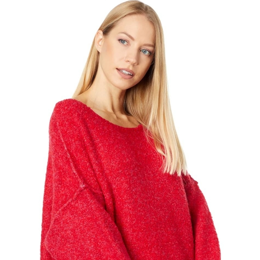 Free People Moira Slouchy Two-Tone Boucle Sweater in Cherry Fizz